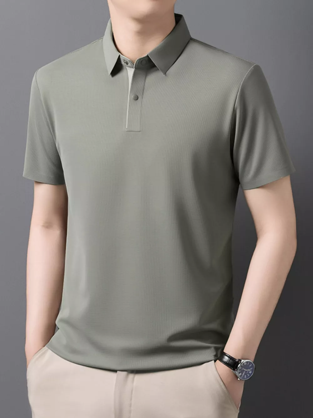 Men's Plus Size Button Detail Short Sleeve Polo, image 3