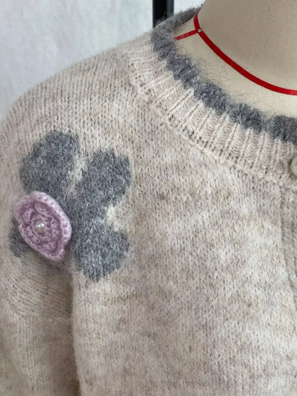 Floral Applique Button-Down Knit Cardigan, image 6