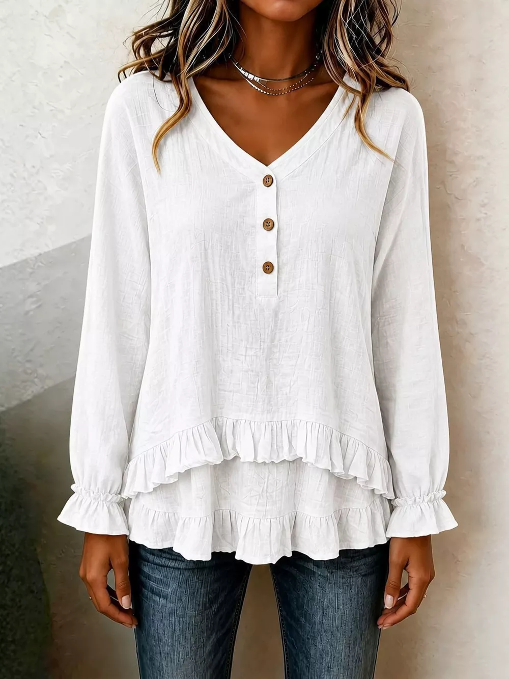 Ruffled Hem Long Sleeve Blouse, image 4