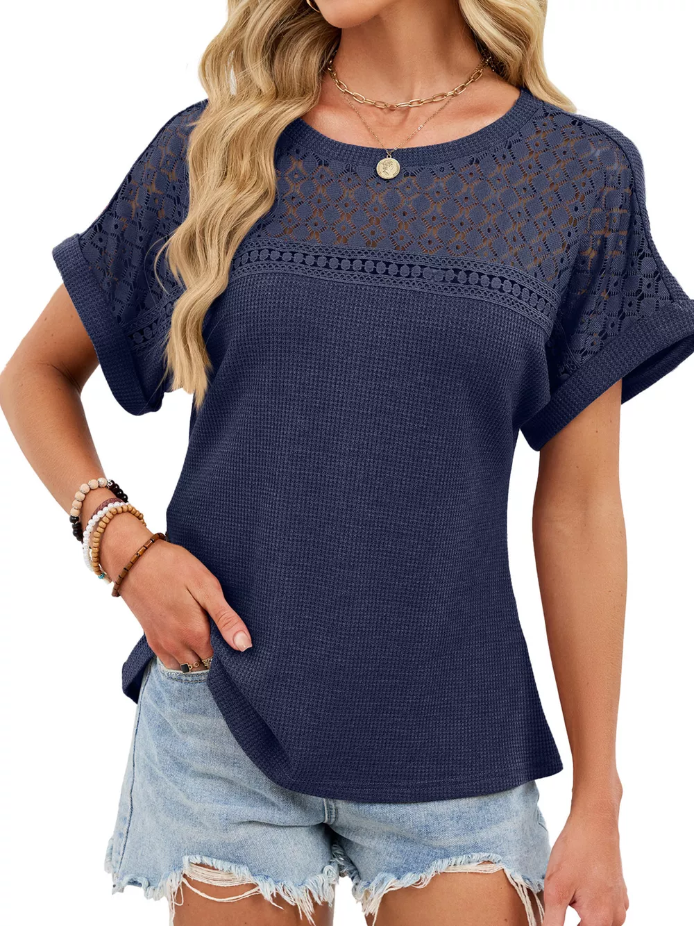 Lace-Trimmed Round Neck T-Shirt, image 20