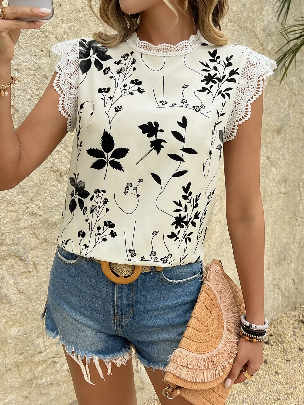 Lace Trim Sleeveless Blouse, image 3