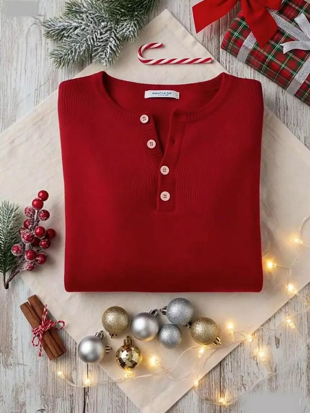 Full Size Half Button Long Sleeve Knit Top Plus Size, image 9