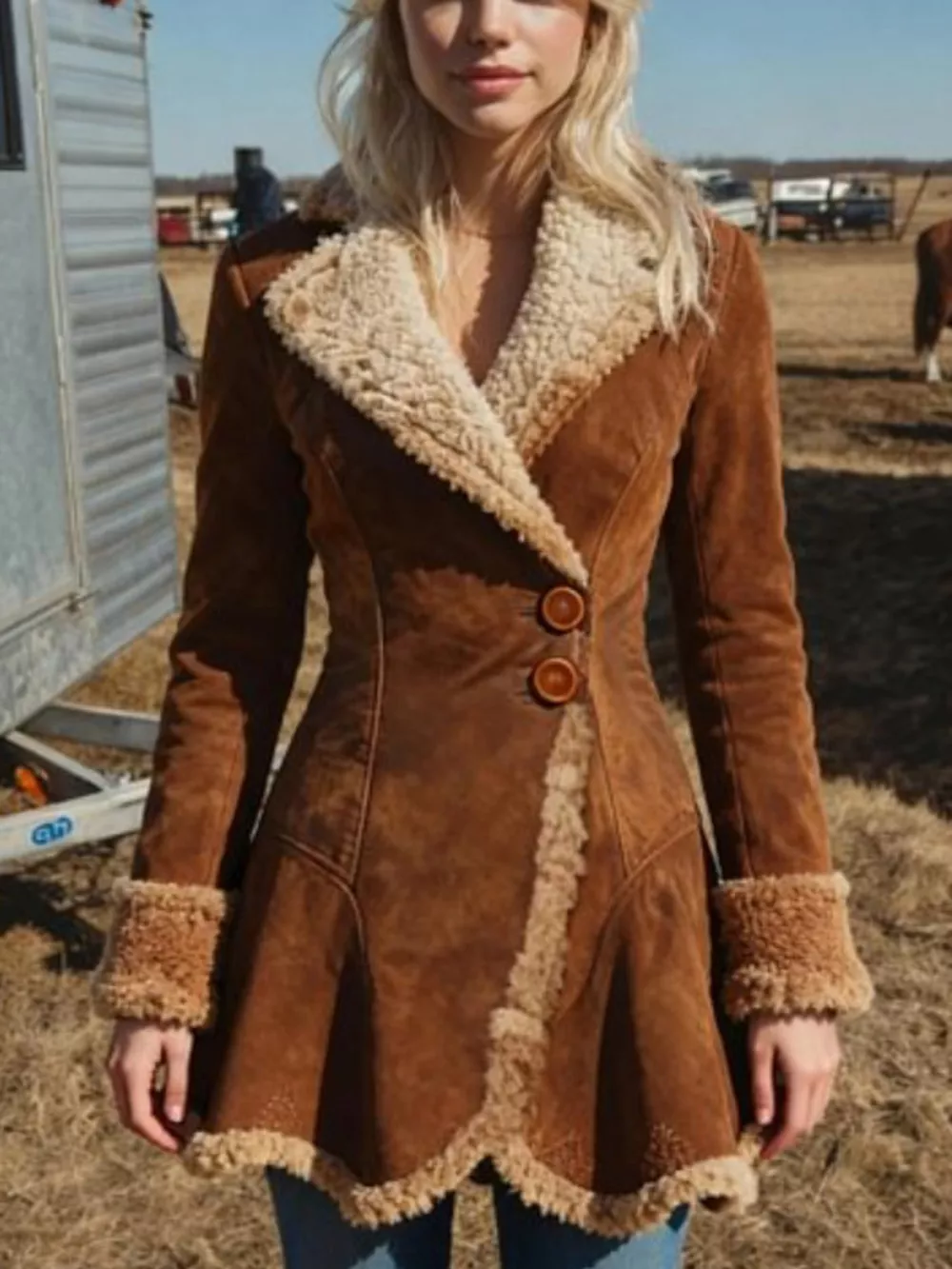 Vintage Suede Sherpa Trimmed Winter Coat, image 6