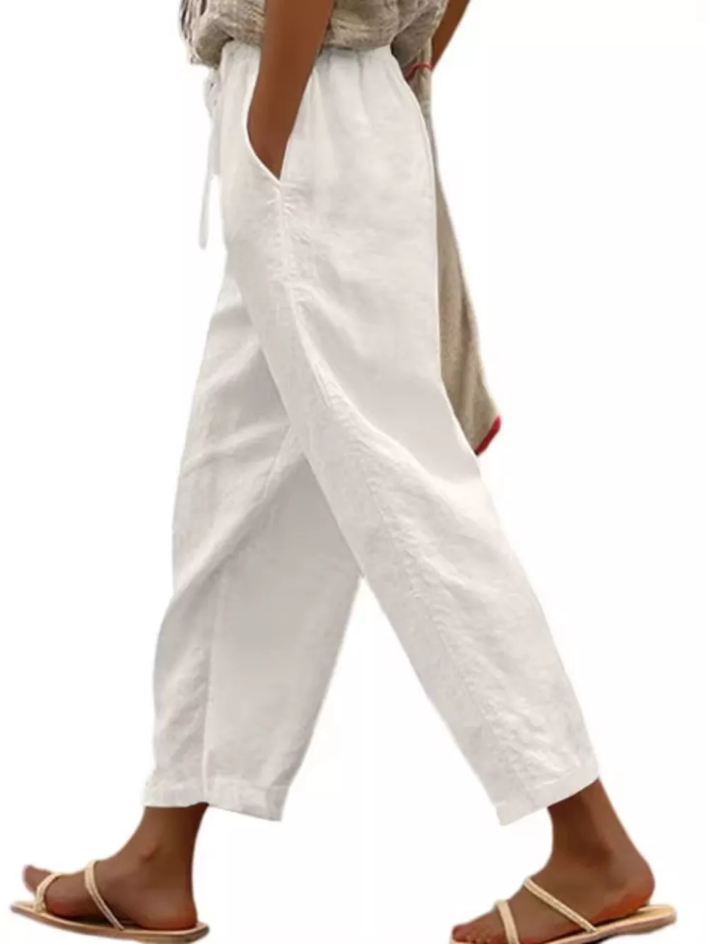 Casual Linen Drawstring Cropped Pants, image 4