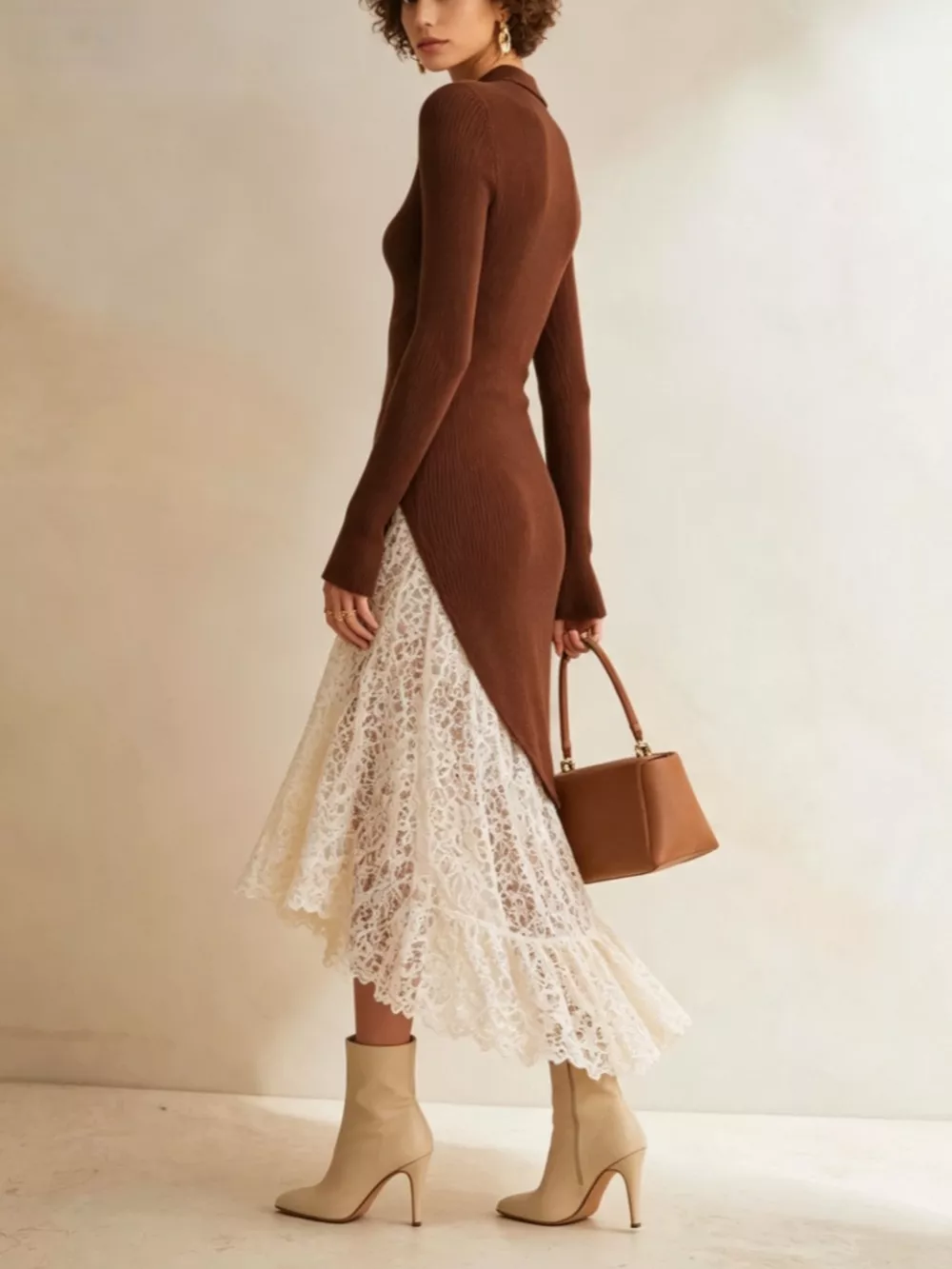 Lace Hem Mock Neck Knit Dress, image 2