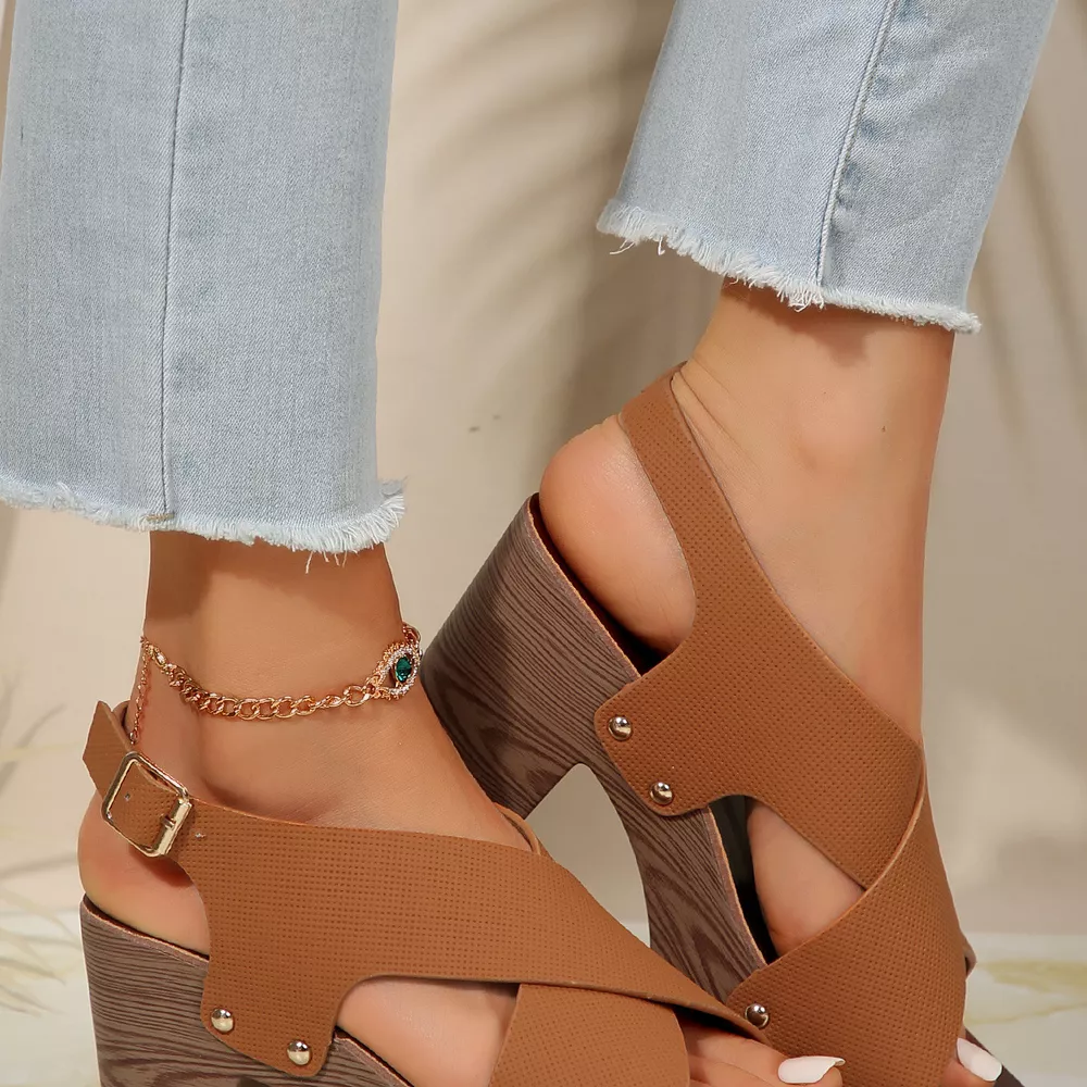 Crisscross Block Heels Sandals, image 4