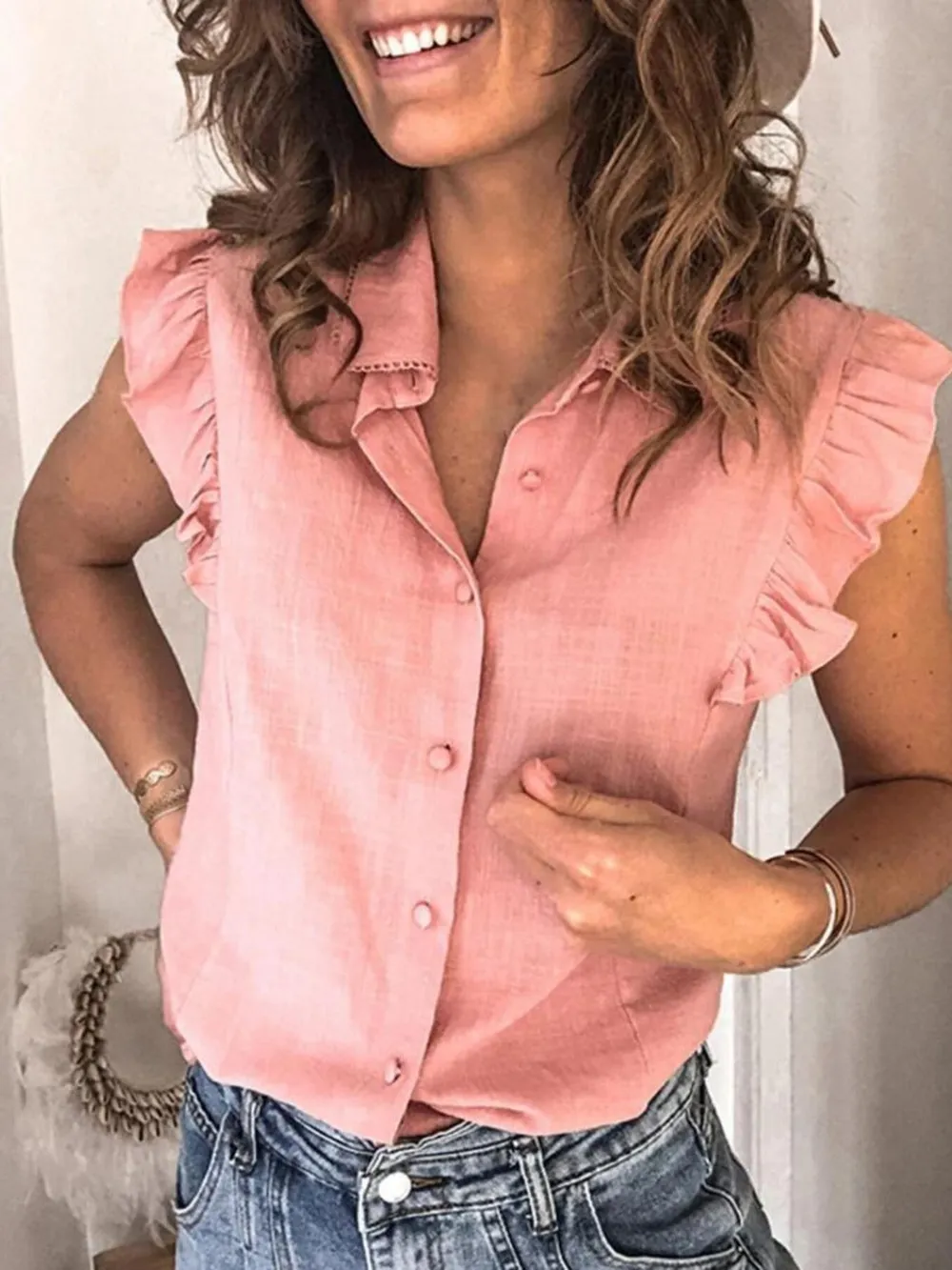 Ruffle Sleeve Button-Up Shirt, image 5