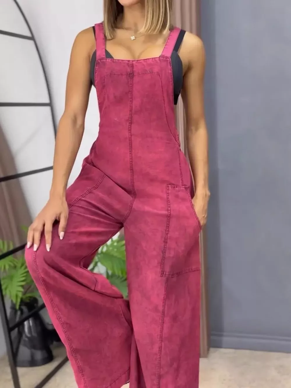Full Size Vintage Wash Wide Leg Denim Overalls Plus Size, image 11
