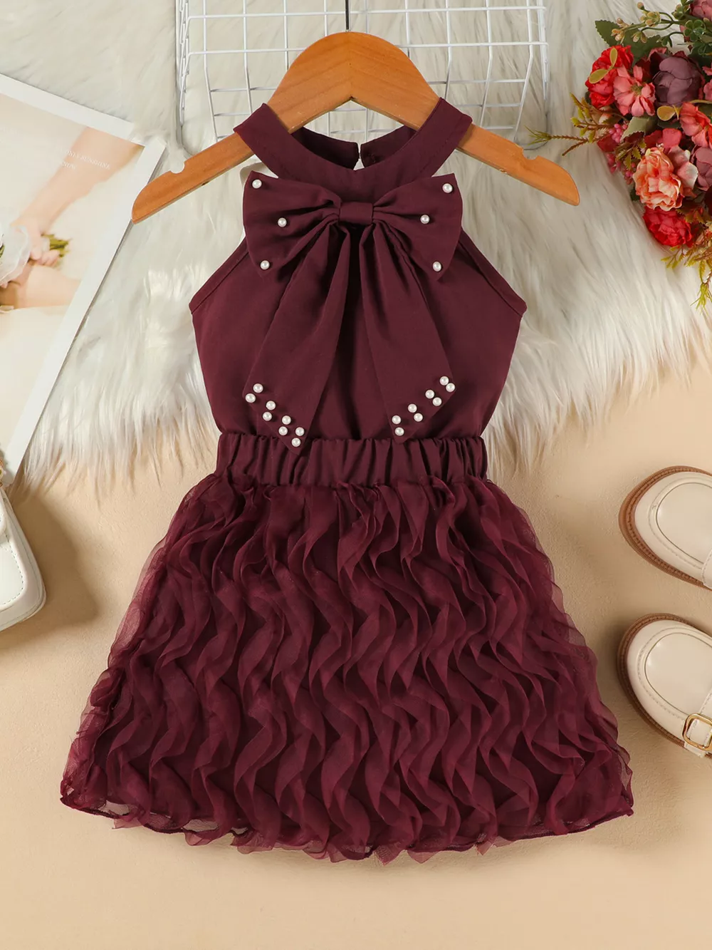 Children's Pearl Bowknot Top and Skirt Set, image 12
