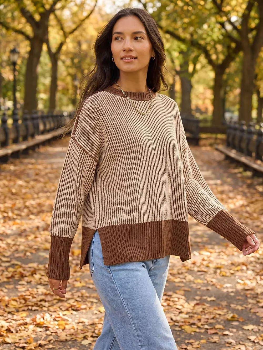 Ribbed Knit Side Slit Sweater, image 2