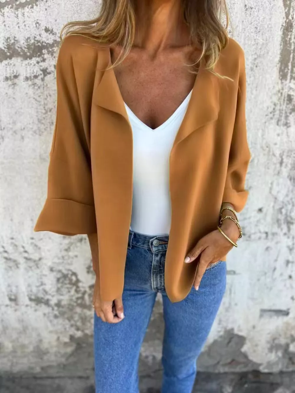 Full Size Open Front 3/4 Sleeve Casual Cardigan Plus Size, image 20