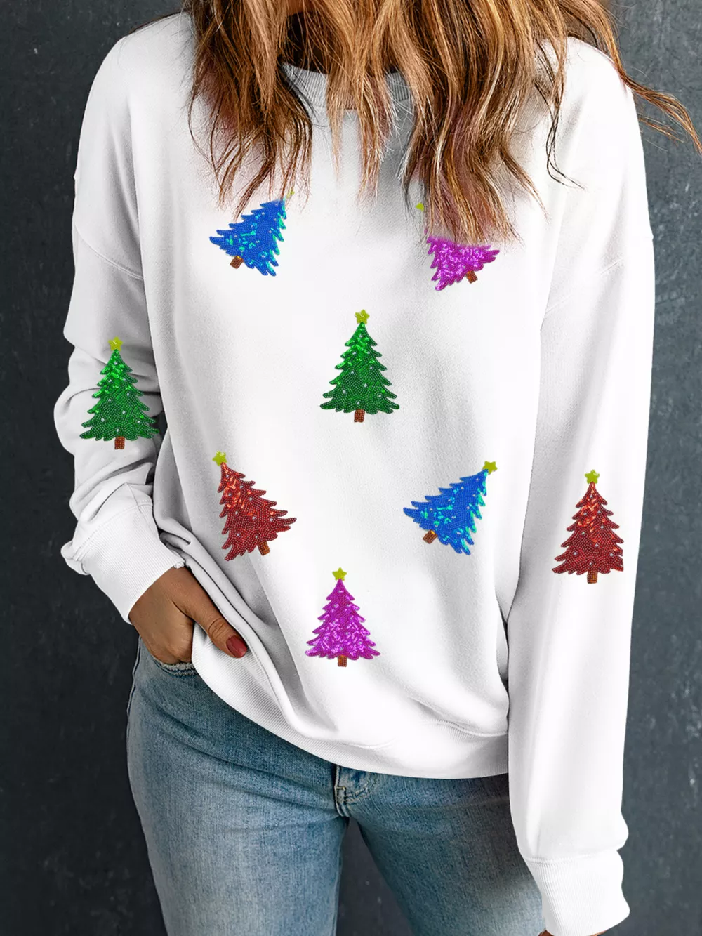 Christmas Tree Patched Patterned Festive Sweatshirt, image 3