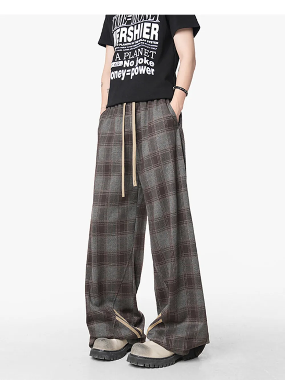 Men's Plaid Wide Leg Casual Pants, image 3
