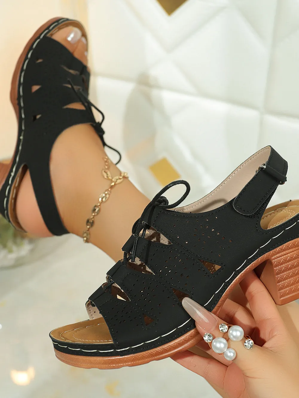 Lace-Up Block Heel Sandals