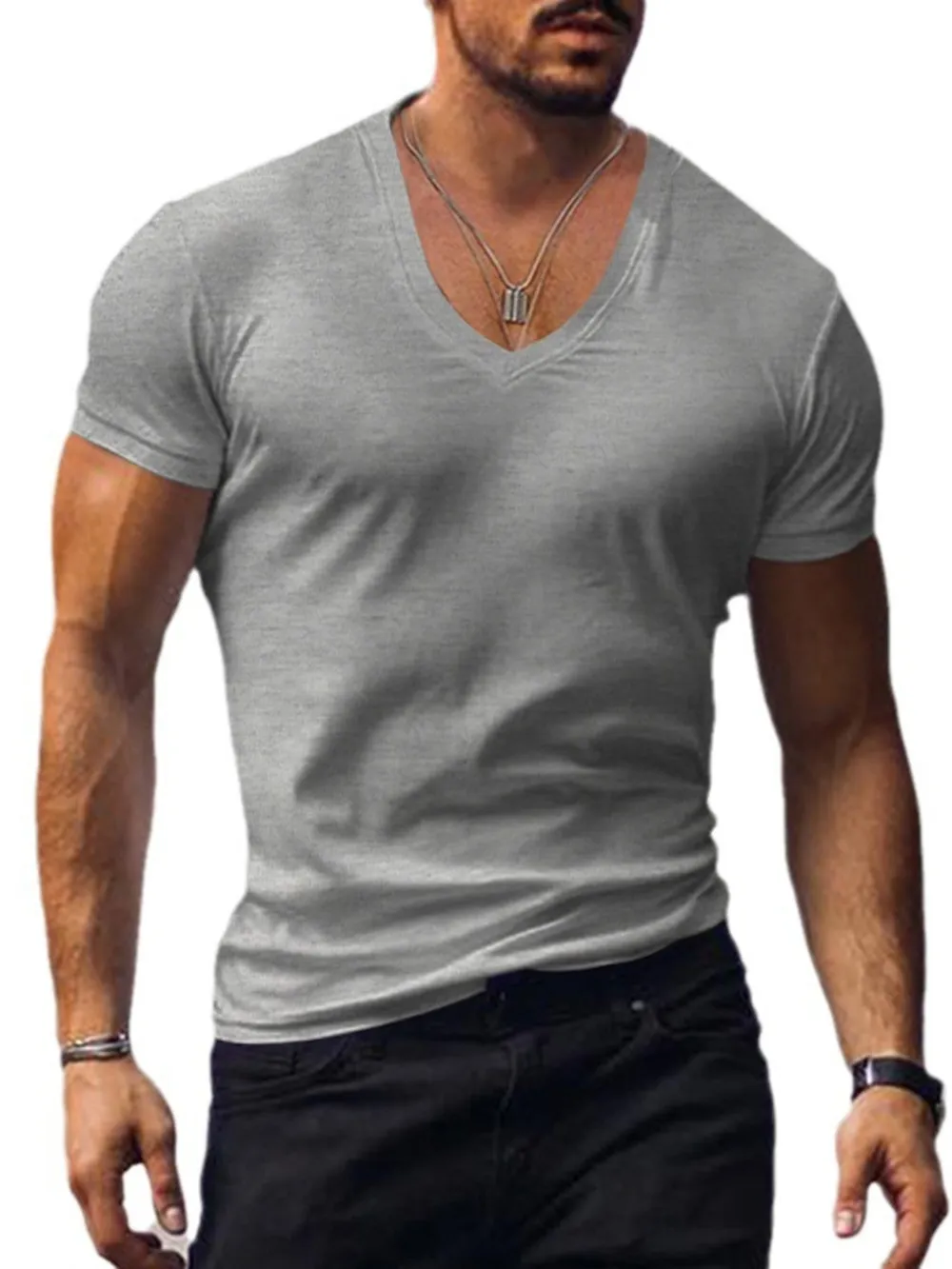 Men's Full Size V-Neck Short Sleeve T-Shirt Plus Size, image 9