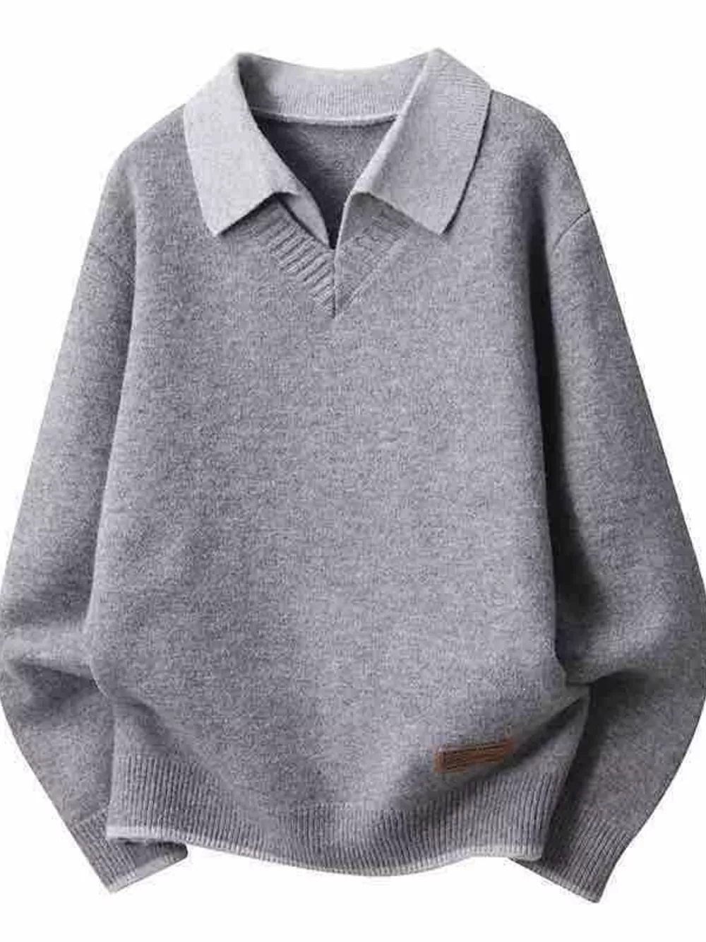 Men's Plus Size Polo Collar Long Sleeve Sweater, image 2