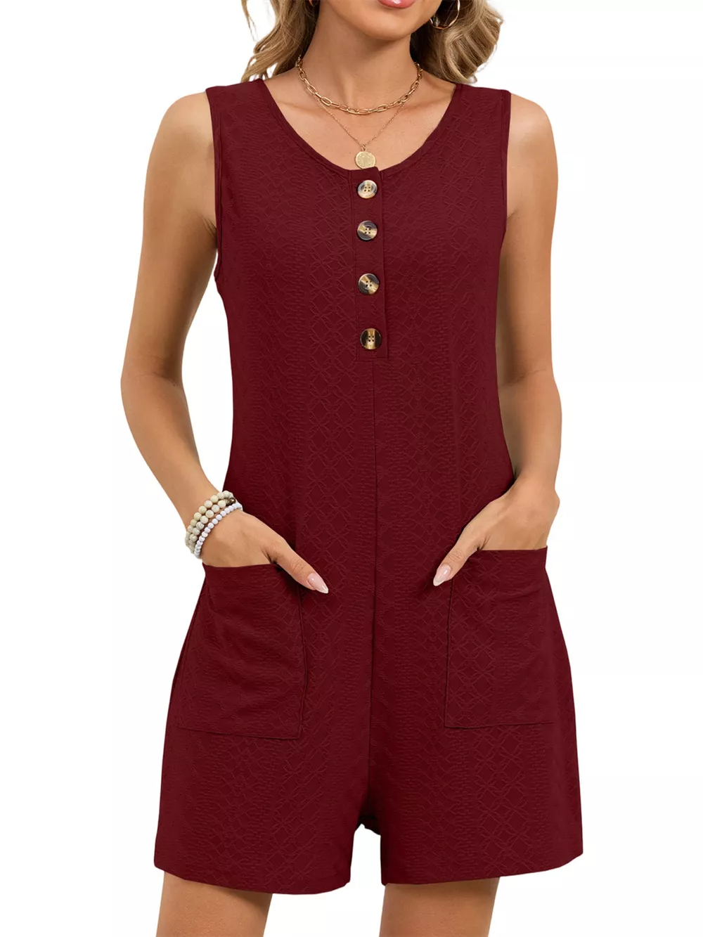 Button Front Sleeveless Romper, image 13