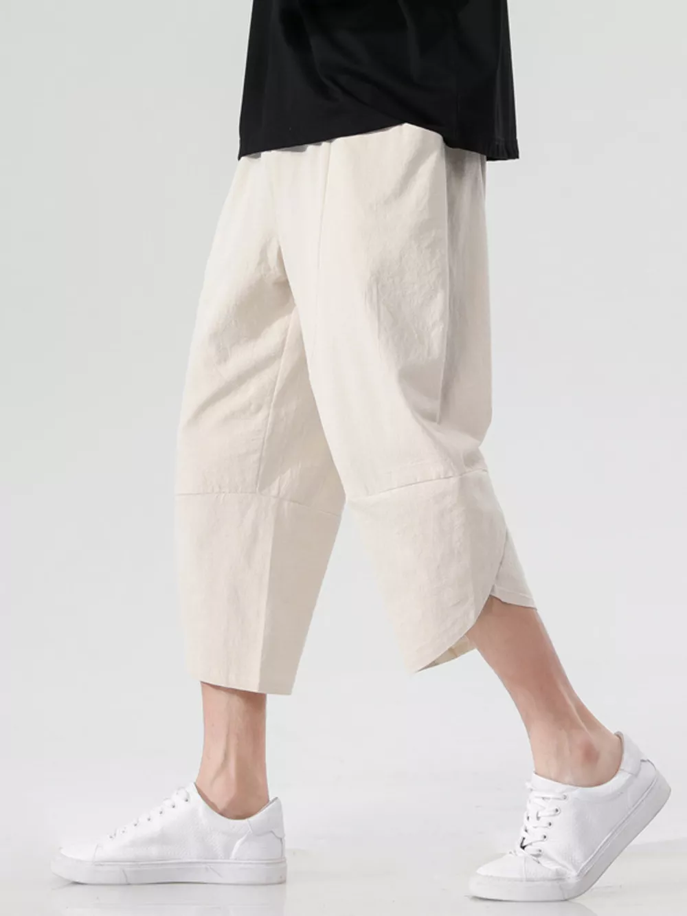 Men's Plus Size Casual Loose-Fit Cropped Harem Pants, image 3
