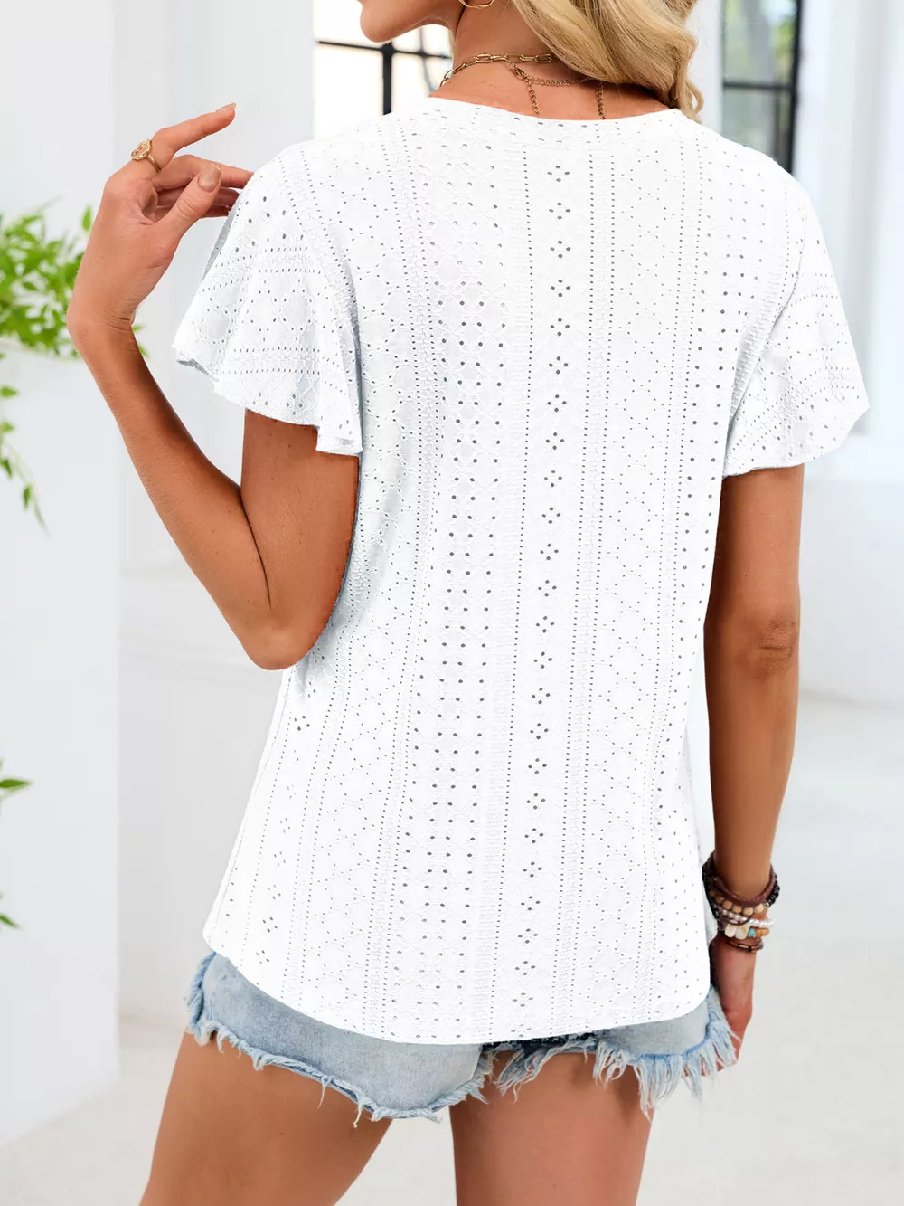 V-Neck Flutter Sleeve T-Shirt, image 2