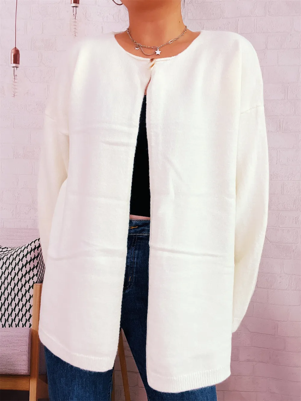One Button Front Drop Shoulder Cardigan, image 14