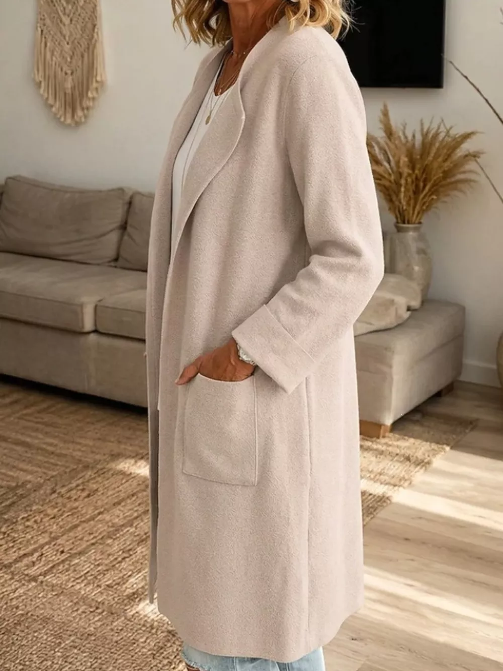 Full Size Open-Front Longline Knit Outerwear Plus Size, image 2