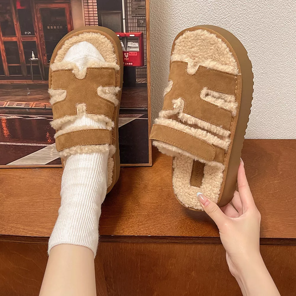 Fluffy Platform Velcro Slippers, image 7