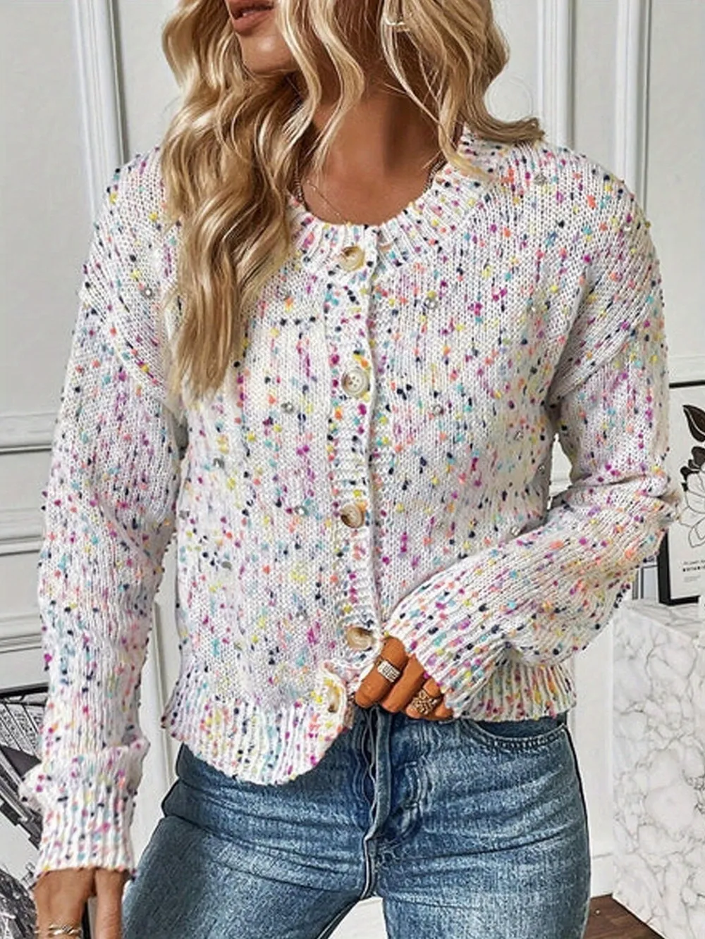 Colorful Button Up Long Sleeve Cardigan, image 7