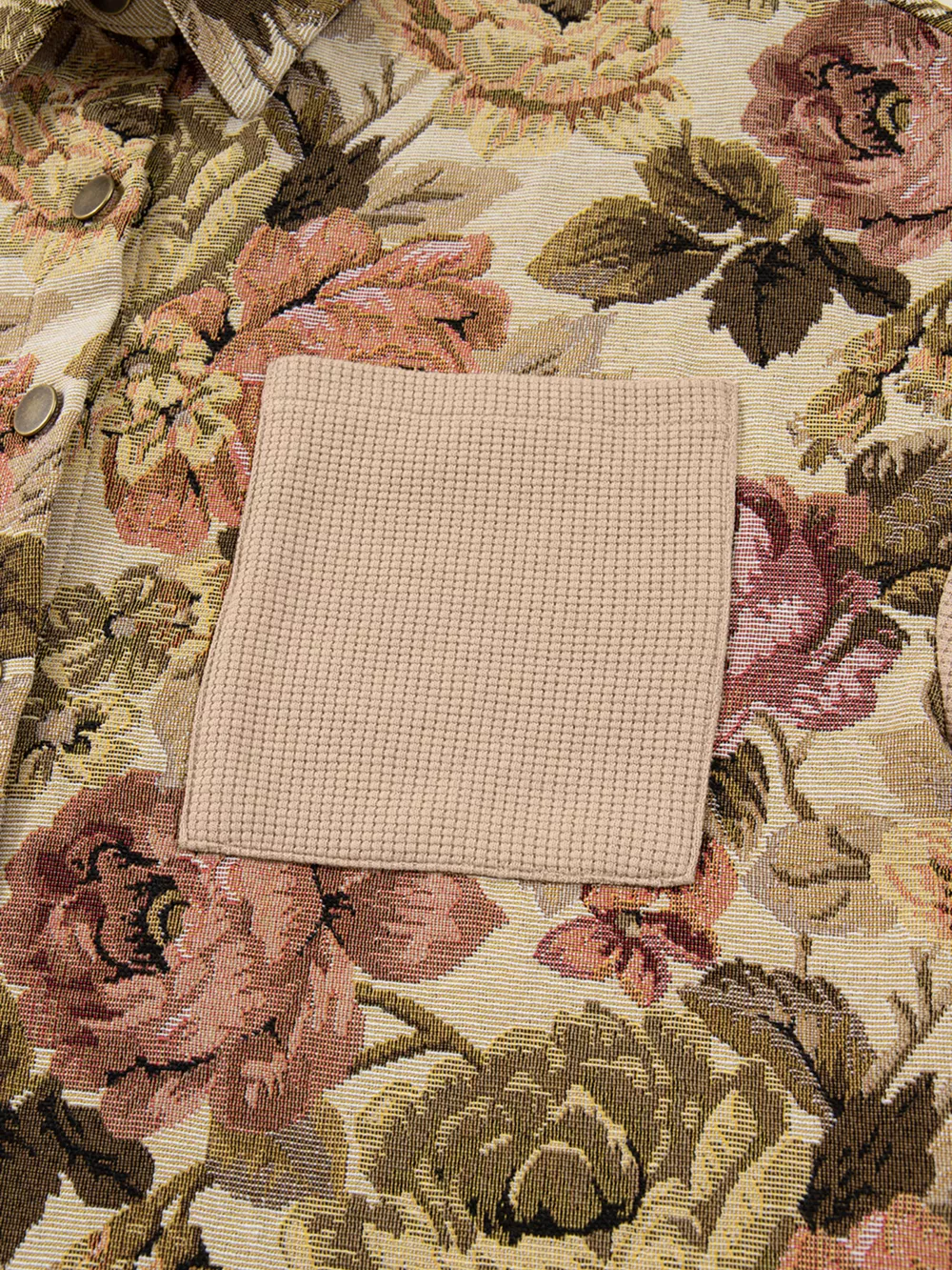 Floral Waffle Knit Patchwork Chest Pockets Buttoned Jacket, image 3