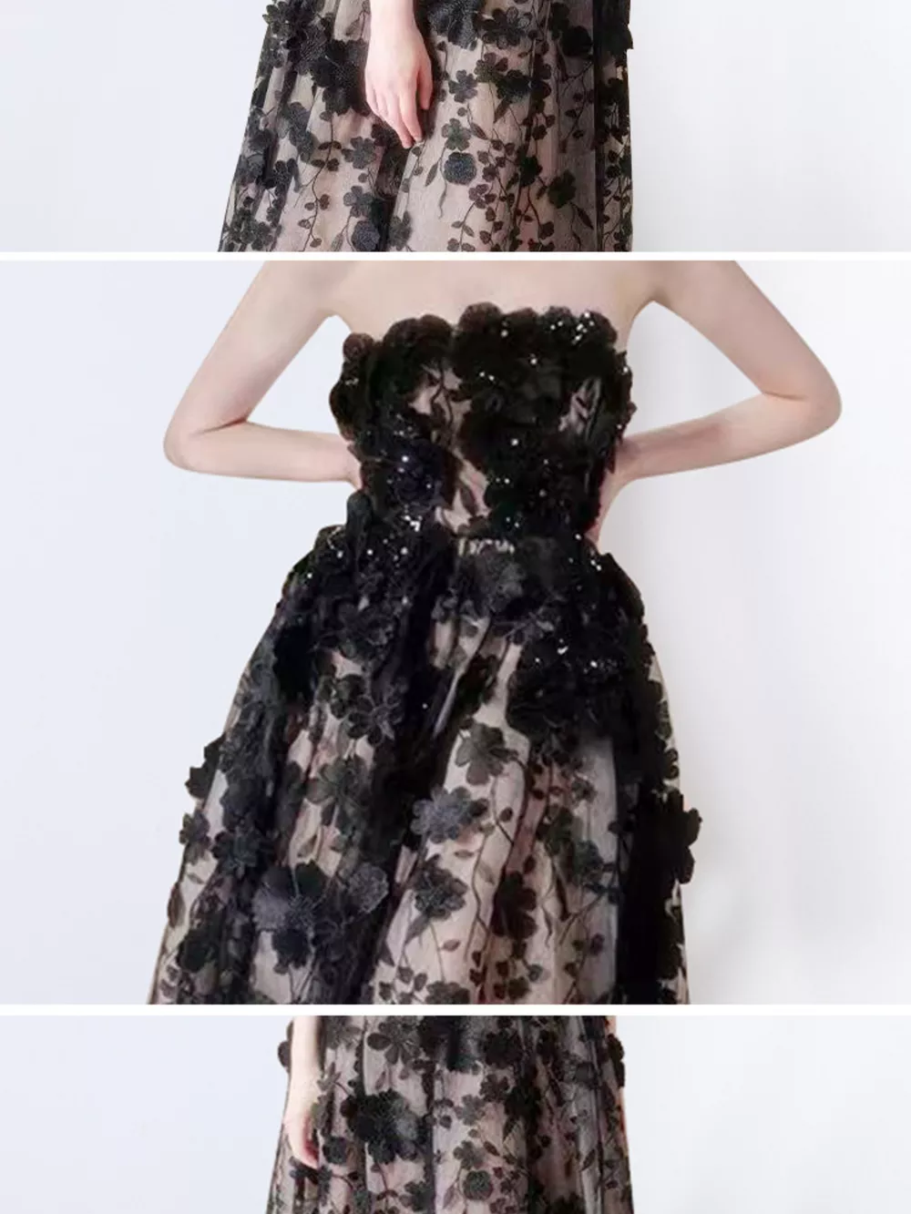 Strapless Floral Applique Midi Dress, image 2