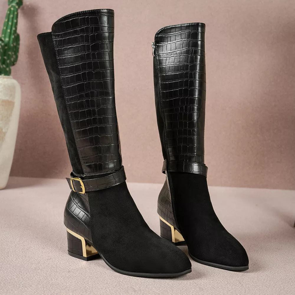 Crocodile Texture Knee-High Boots, image 2