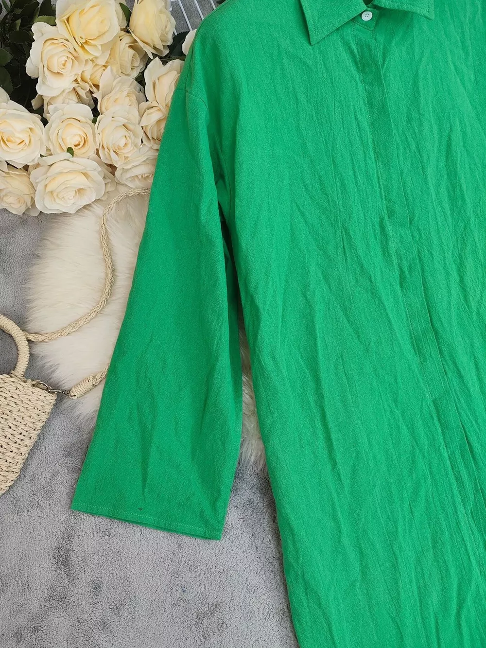 Button Front Long Sleeve Shirt Dress, image 4
