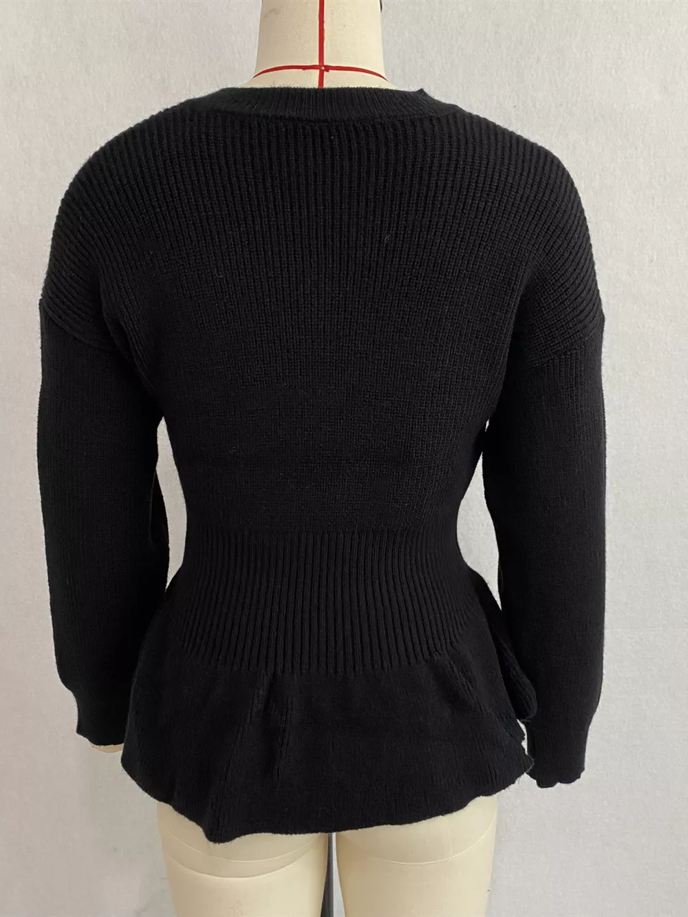V-Neck Peplum Hem Ribbed Knit Top, image 15