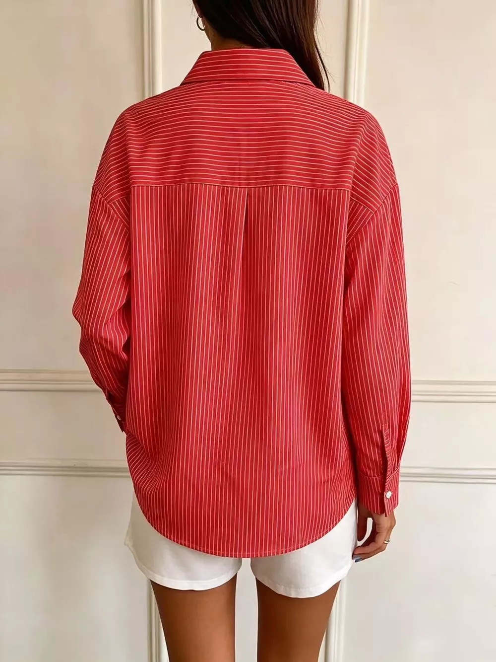 Full Size Striped Button-Down Long Sleeve Shirt Plus Size, image 9