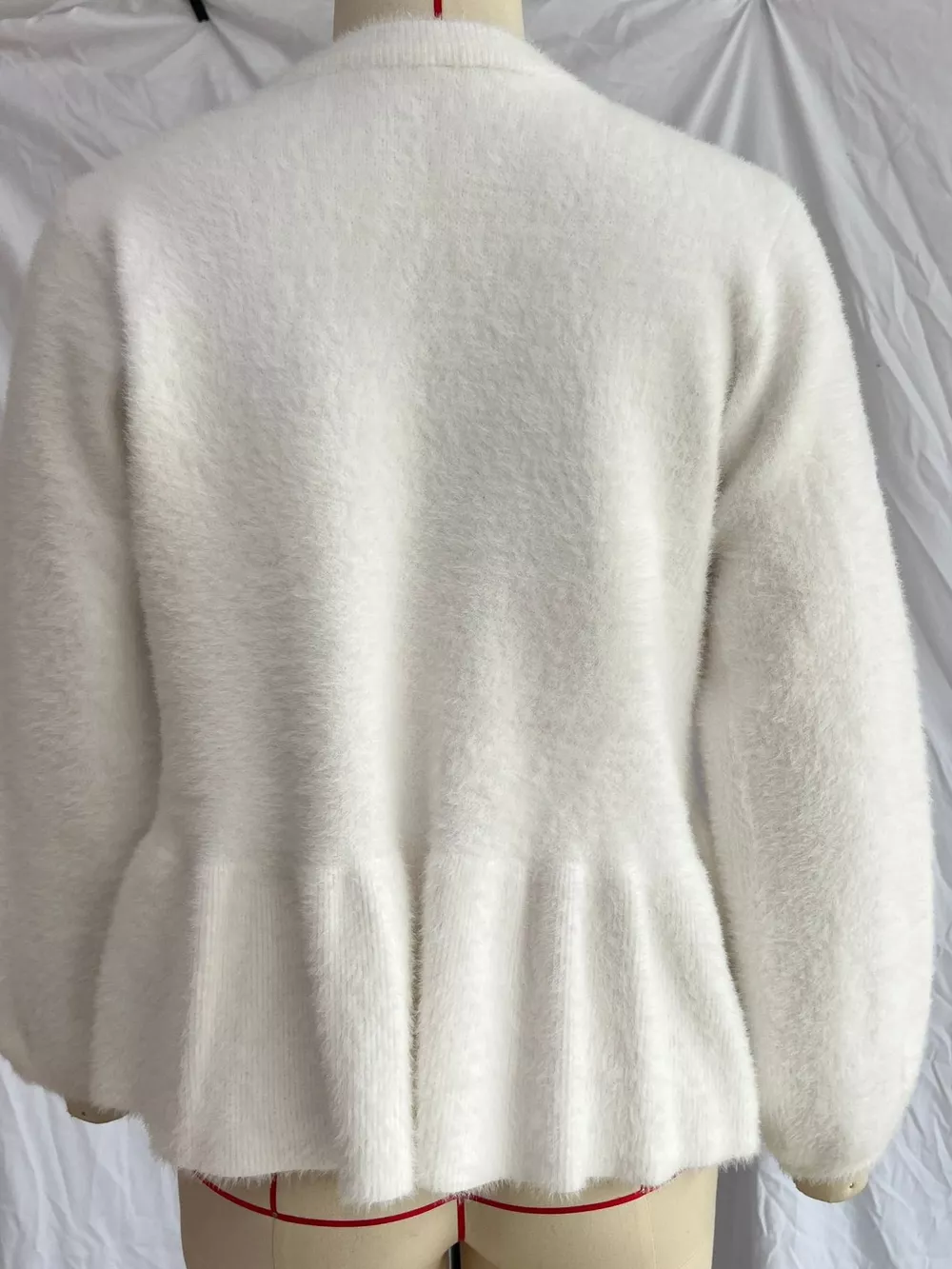 Fuzzy Peplum Cardigan with Pearl Buttons, image 7