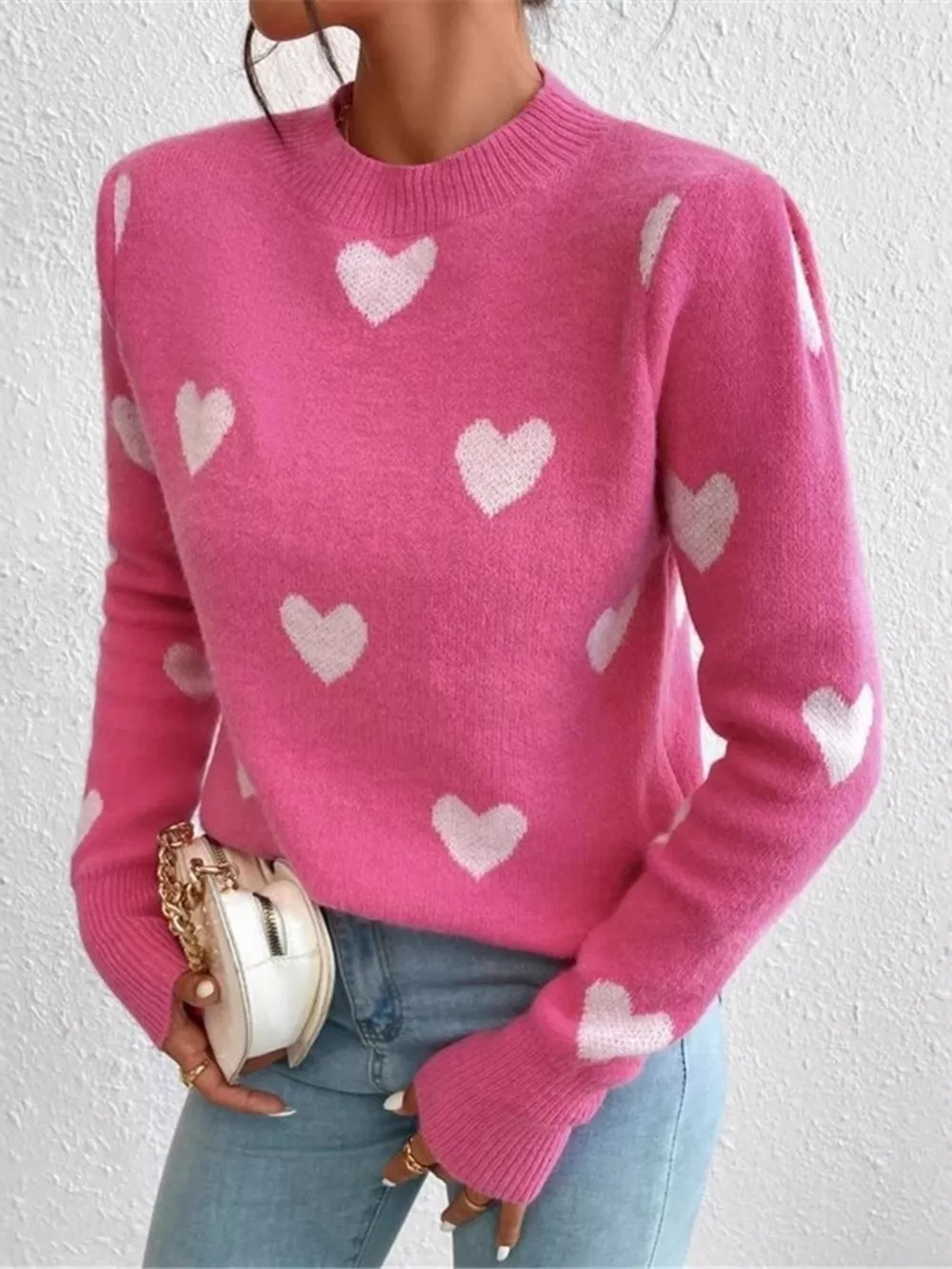 Heart Pattern Round Neck Sweater, image 4