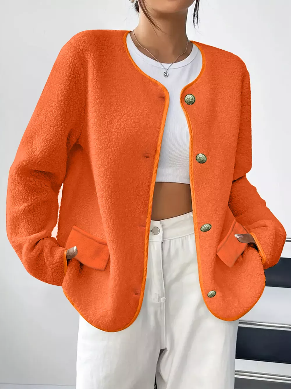 Full Size Textured Button-Up Fleece Outerwear Plus Size, image 16