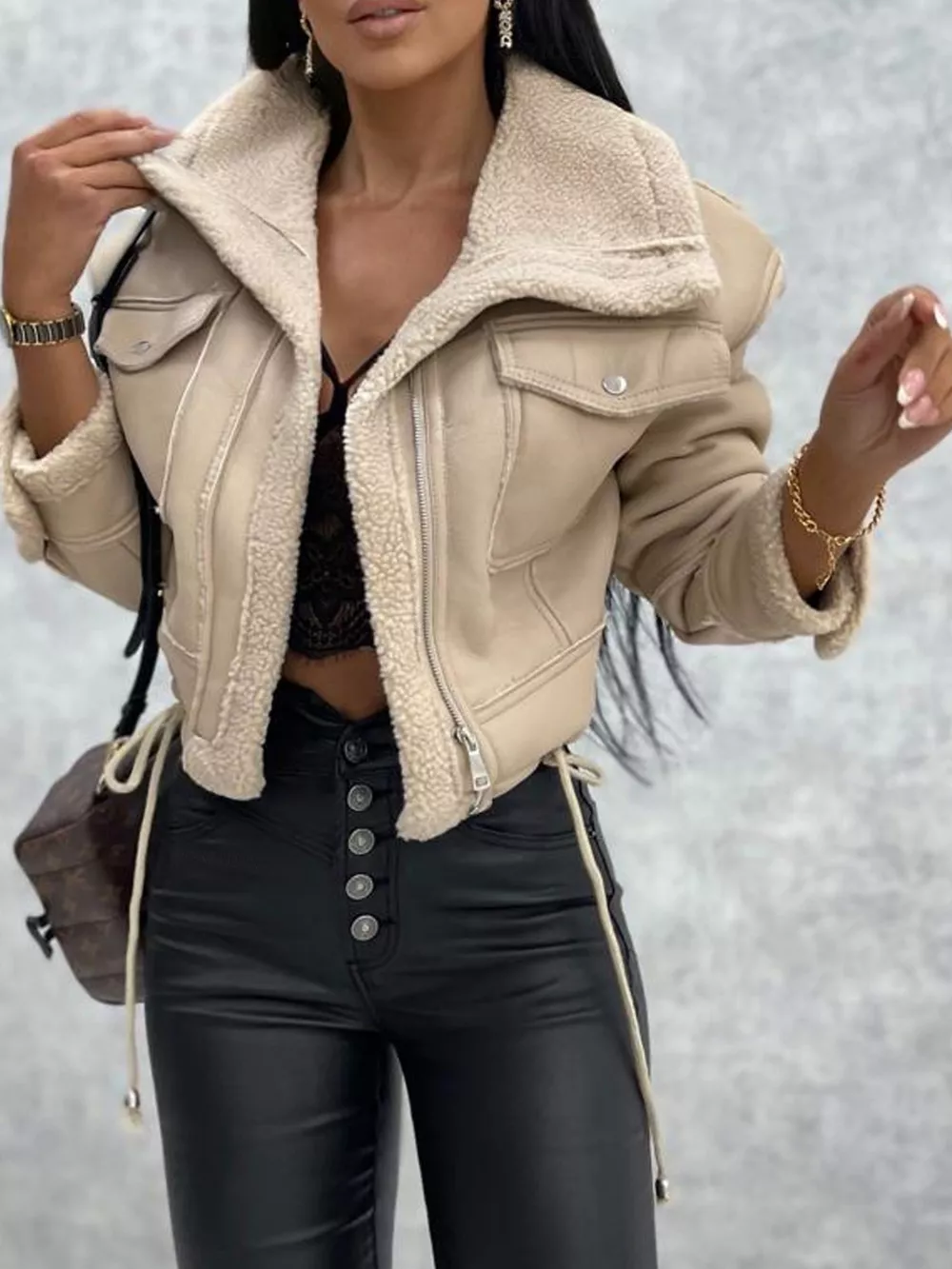Sherpa Trim Cropped Jacket, image 7