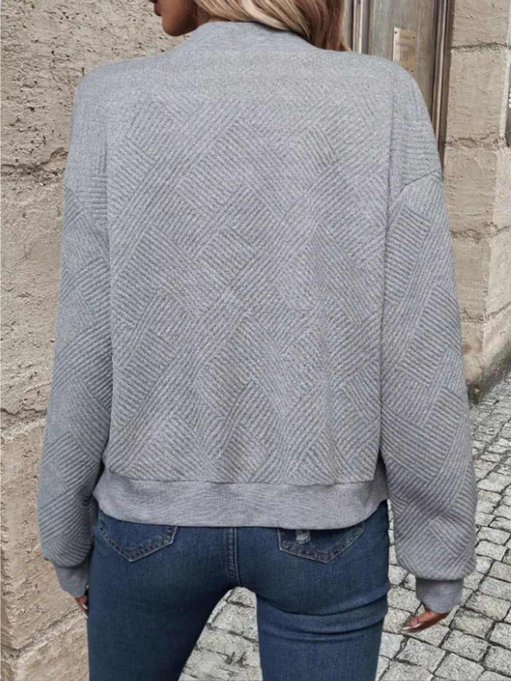 Textured Knit Zip-Up Bomber Jacket, image 23