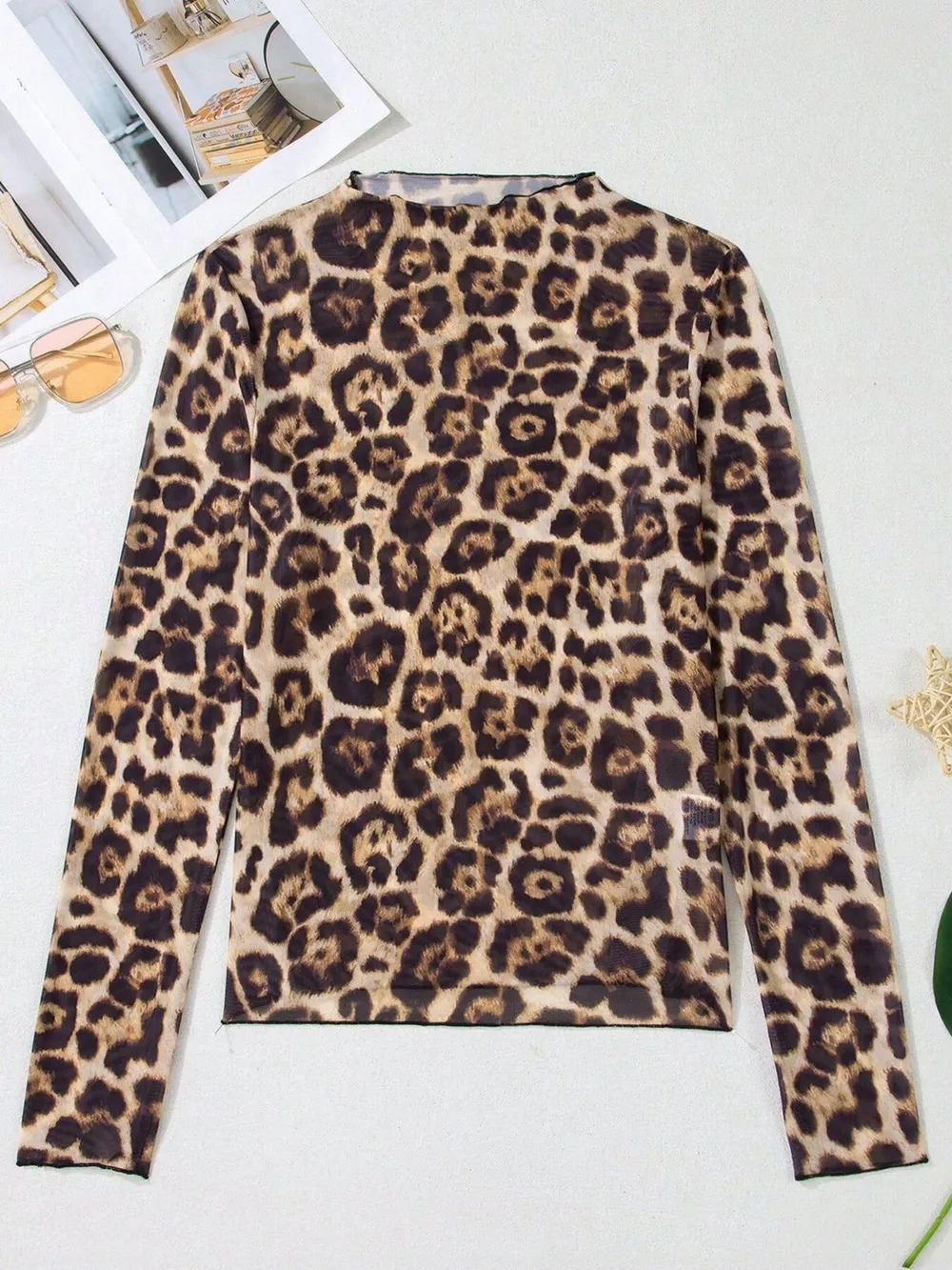 Printed Mesh Long Sleeve Slim Fit Top, image 14