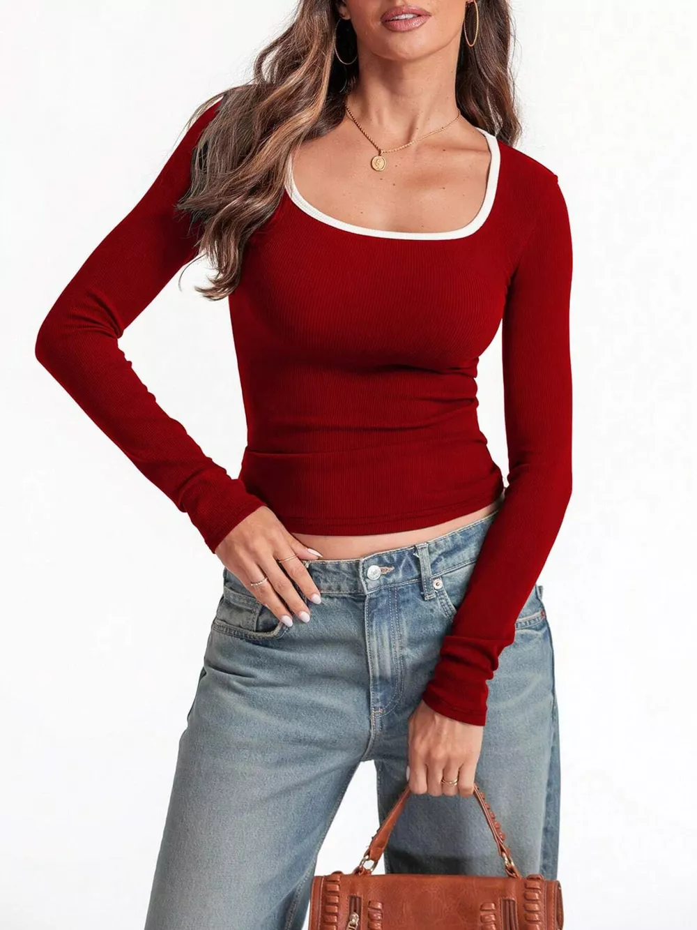 Scoop Neck Long Sleeve T-Shirt, image 12