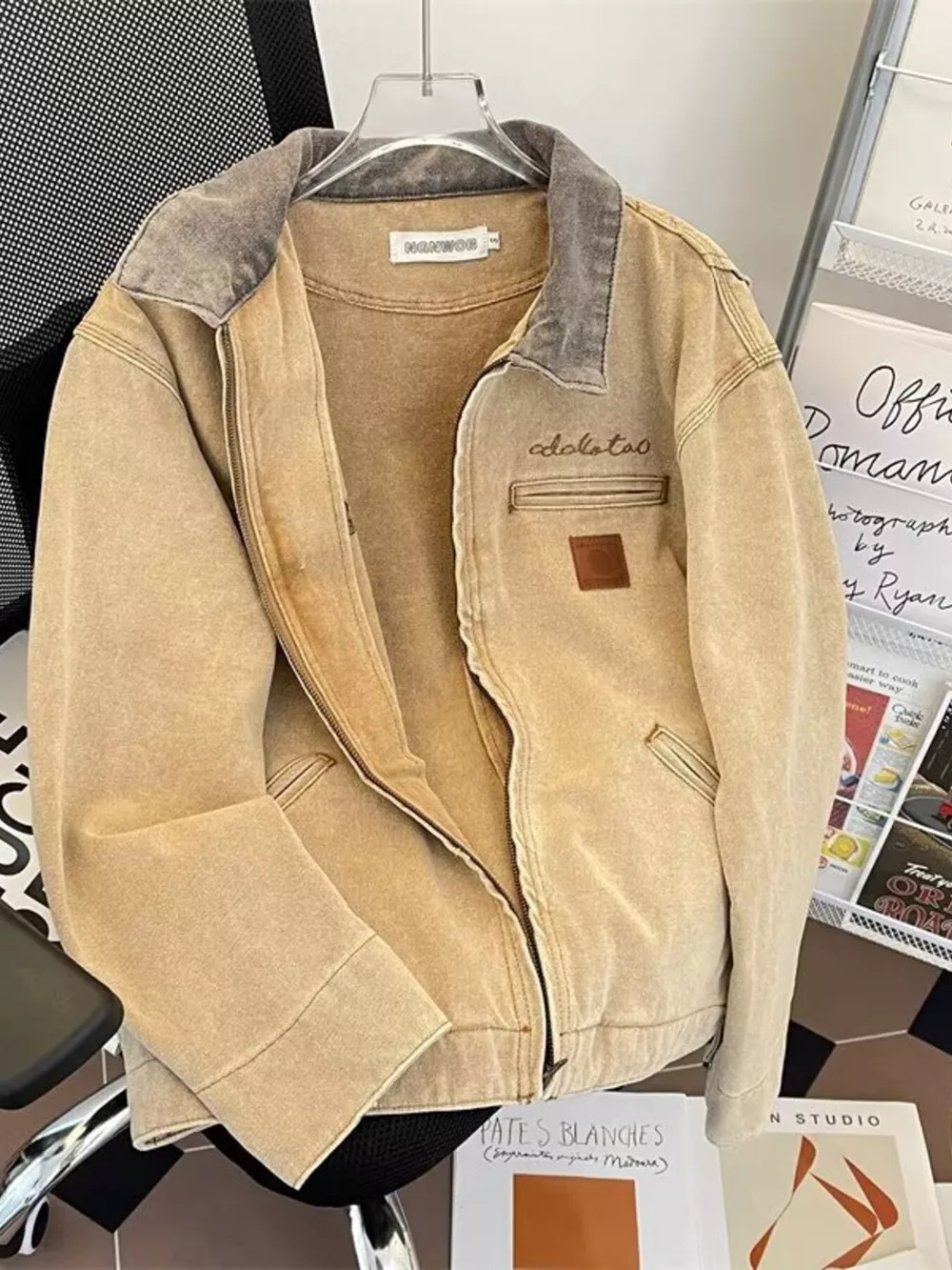 Men's Zip Up Washed Denim Jacket, image 2