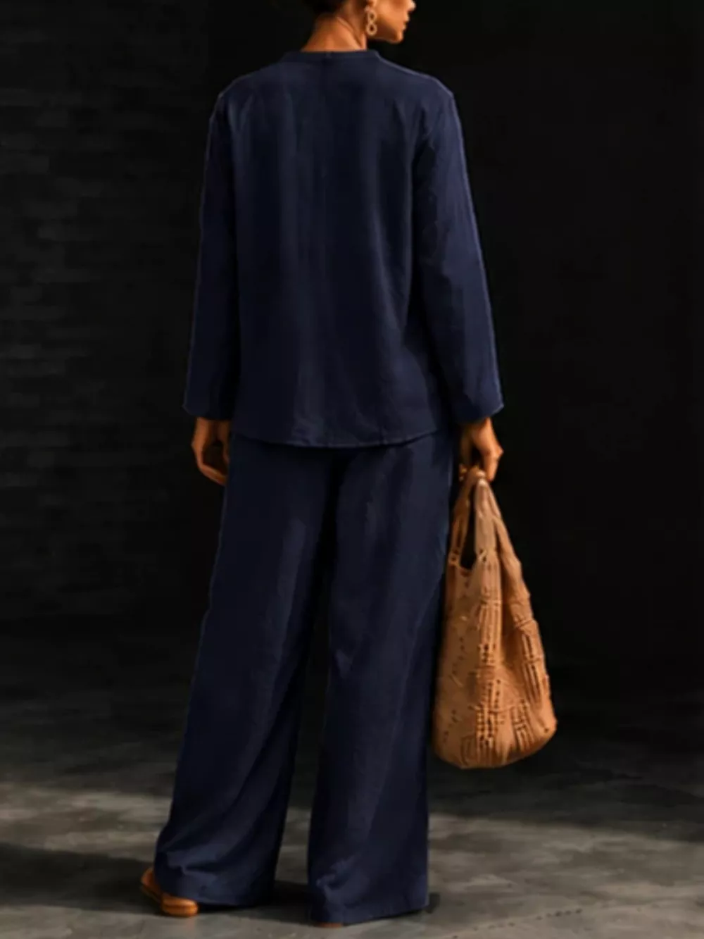 Notched Long Sleeve Top and Pants Set, image 24