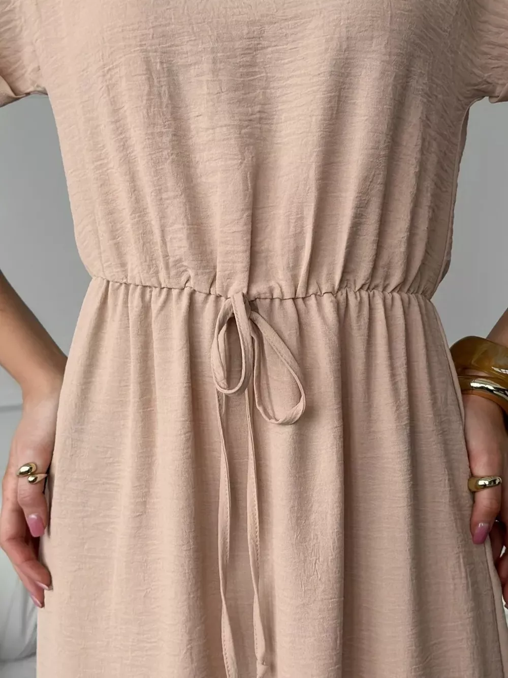 Casual Drawstring Waist Midi Dress, image 5