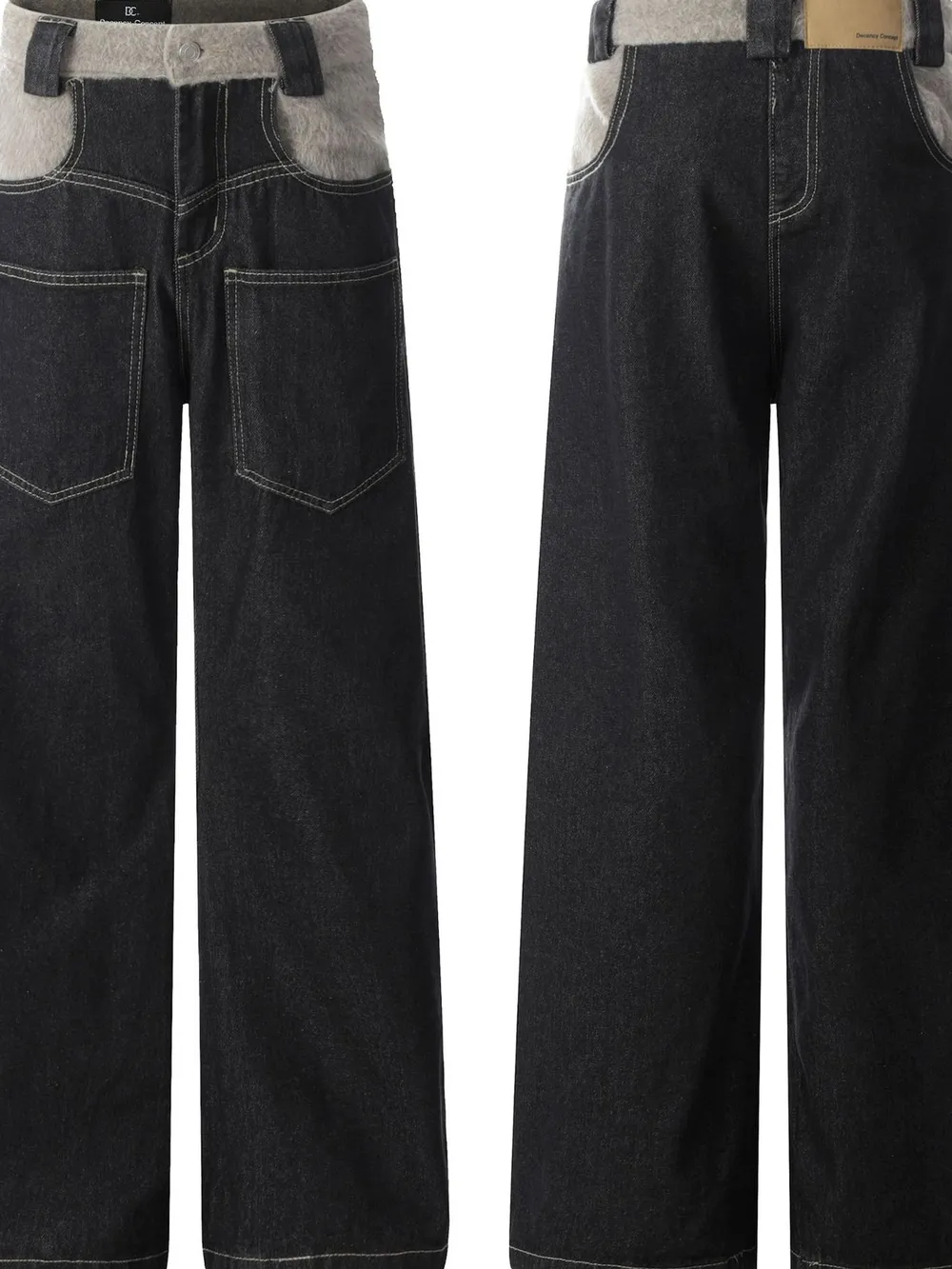 Men's Two-Tone Wide Leg Jeans with Contrast Stitching, image 4