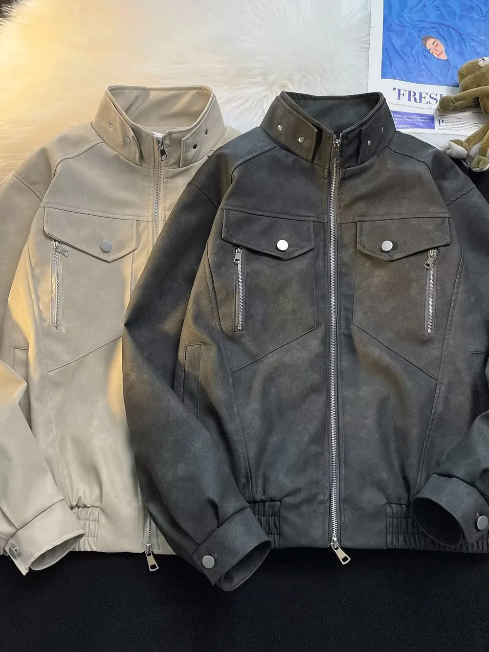 Men's Zip Up Casual Bomber Jacket, image 5