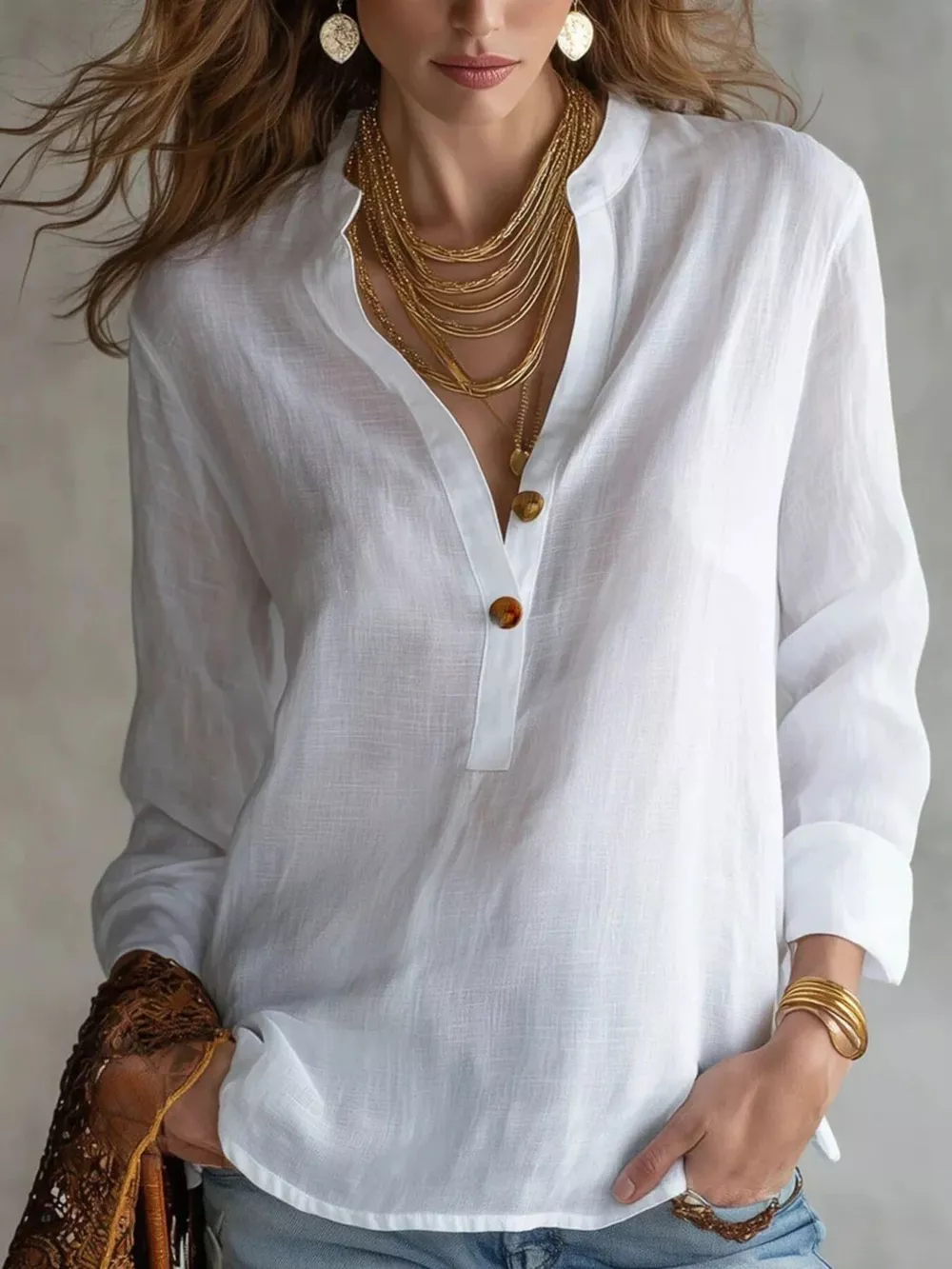 Button Detail Long Sleeve Blouse, image 4