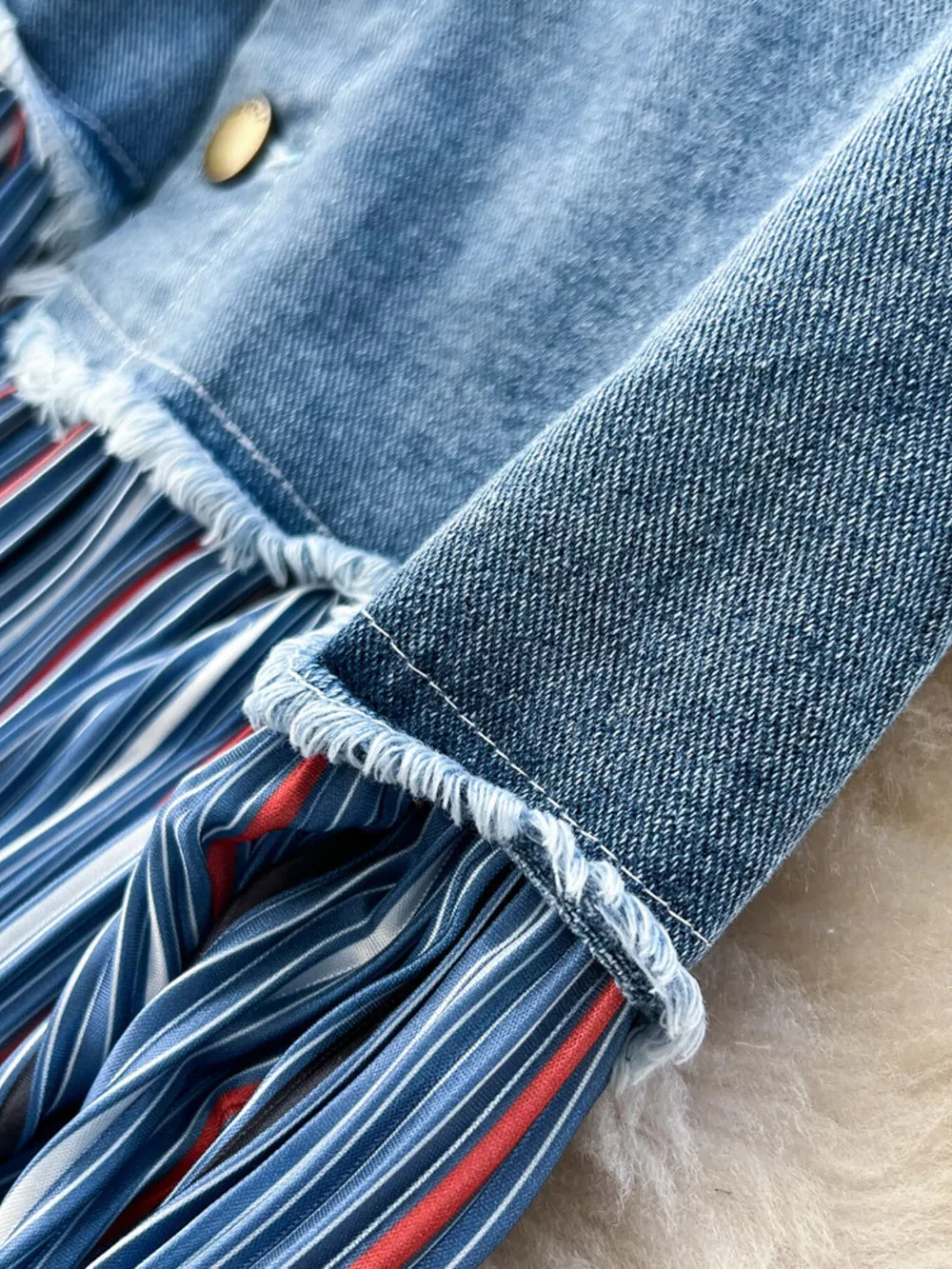 Full Size Striped Patchwork Denim Skirt Plus Size, image 10