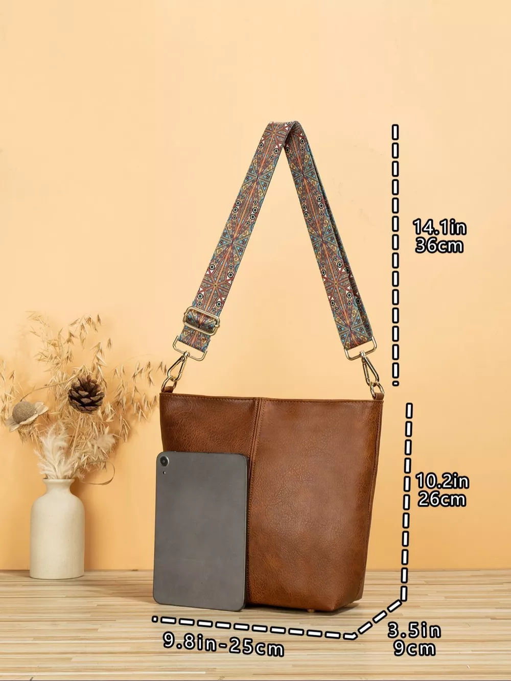 PU Leather Crossbody Bag with Patterned Strap, image 6