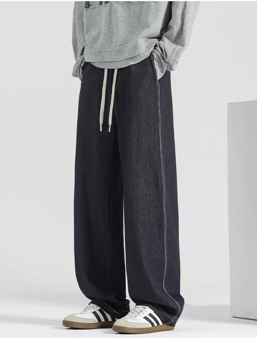 Men's Plus Size Wide Leg Drawstring Jeans, image 2