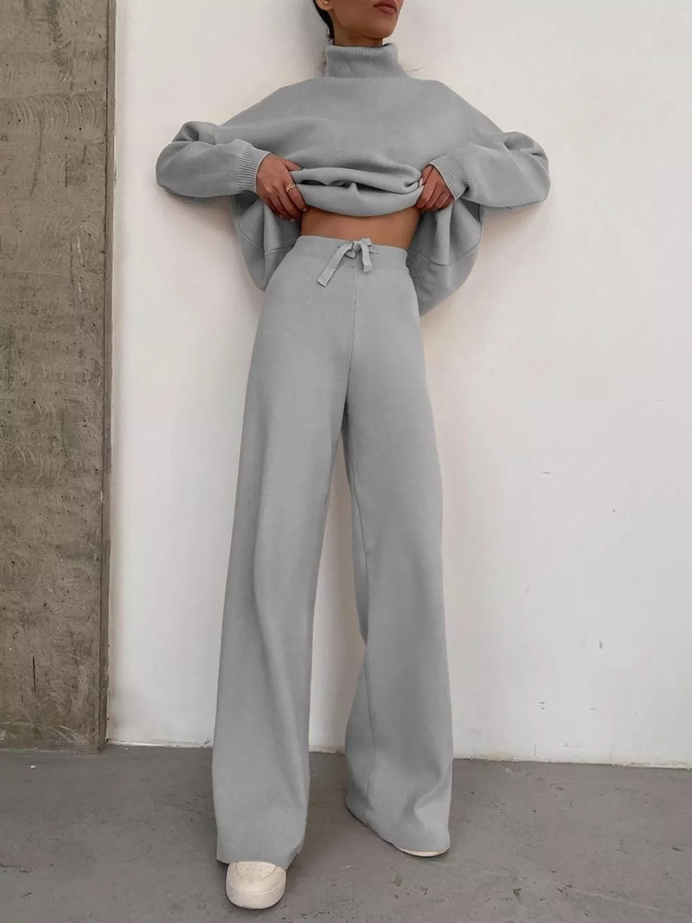 Full Size Turtleneck Long Sleeve Top and Pants Sweater Set Plus Size, image 8